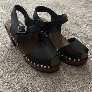 Black Studded High Heal Leather Clogs